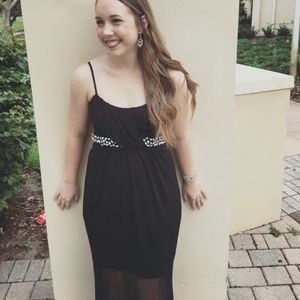 Sweet Storm Black Beaded Waist Maxi Dress Size M – Formal Evening Gown Cocktail